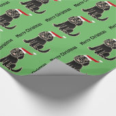 Funny Black Labradoodle in Santa Hat-kerstkunst Cadeaupapier (Hoek)
