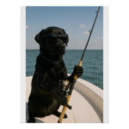 Funny Black Labrador Dog Fishing  Perfect Poster