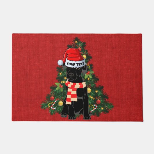 Funny black labrador festive red burlap Kerstmis Deurmat (Voorkant)