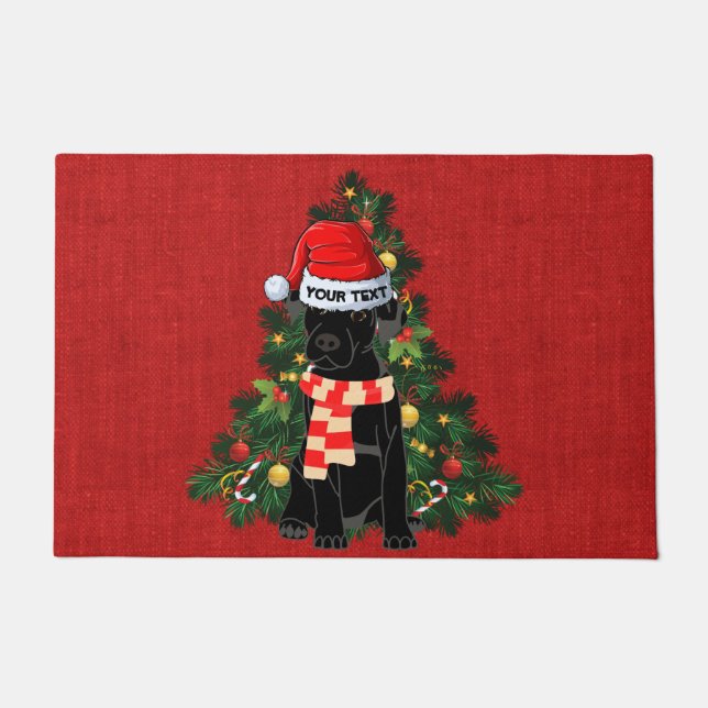 Funny black labrador festive red burlap Kerstmis Deurmat (Voorkant)