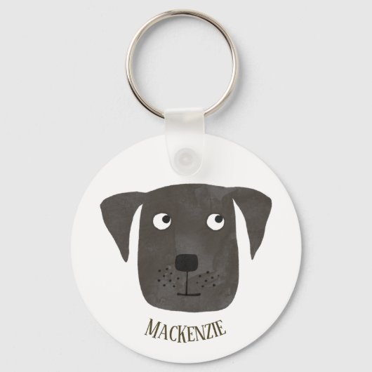Funny Black Labrador Retriever Dog Aangepaste naam Sleutelhanger (Voorkant)