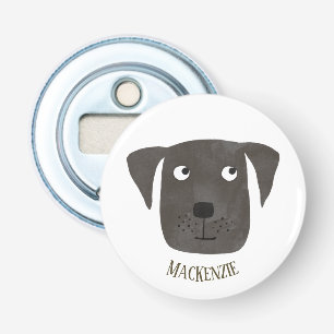 Funny Black Labrador Retriever Dog Custom Name Button Flesopener