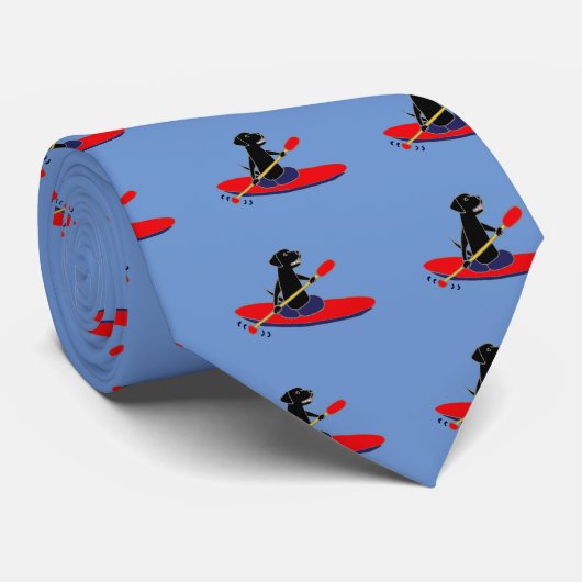Funny Black Labrador Retriever Dog Kayaking Stropdas (Opgerold)