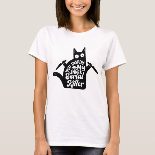 Funny Black Murder Cat Halloween Funny Party  T-shirt (Voorkant)