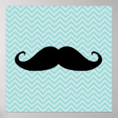 Funny Black Mustache en Blue Chevron Pattern Poster (Voorkant)