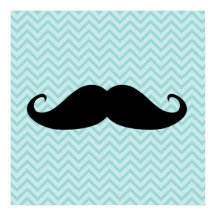 Funny Black Mustache en Blue Chevron Pattern