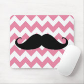 Funny Black Mustache en Roze Chevron Pattern Muismat (Met muis)