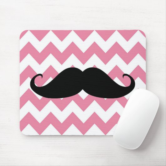 Funny Black Mustache en Roze Chevron Pattern Muismat (Met muis)