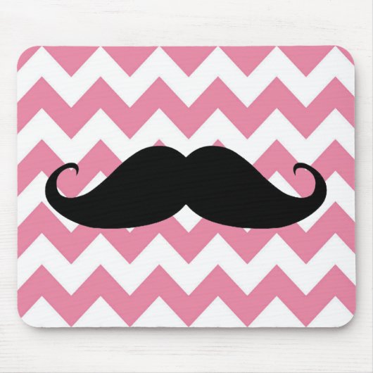 Funny Black Mustache en Roze Chevron Pattern Muismat (Voorkant)
