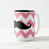 Funny Black Mustache en Roze Chevron Pattern Tweekleurige Koffiemok (Voorkant rechts)