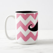 Funny Black Mustache en Roze Chevron Pattern Tweekleurige Koffiemok (Links)