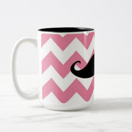 Funny Black Mustache en Roze Chevron Pattern Tweekleurige Koffiemok