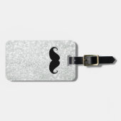 Funny Black Mustache en White Sparkle Bling Bagagelabel (Voorkant horizontaal)