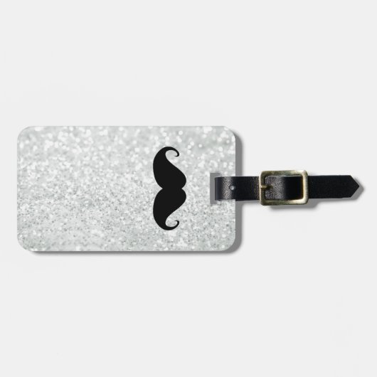 Funny Black Mustache en White Sparkle Bling Bagagelabel (Voorkant horizontaal)