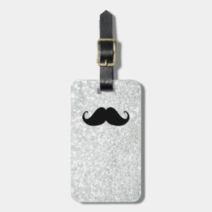 Funny Black Mustache en White Sparkle Bling Bagagelabel