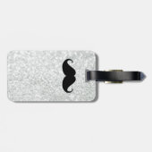 Funny Black Mustache en White Sparkle Bling Bagagelabel (Achterkant horizontaal)