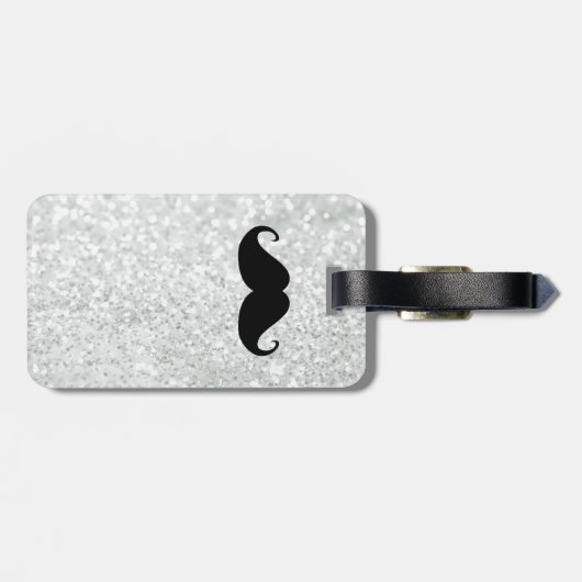 Funny Black Mustache en White Sparkle Bling Bagagelabel (Achterkant horizontaal)
