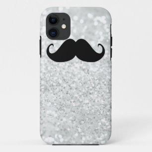 Funny Black Mustache en White Sparkle Bling iPhone 11 Hoesje