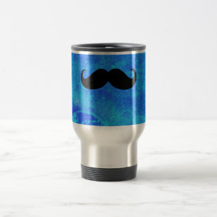Funny Black Mustache op blauwe achtergrond Reisbeker