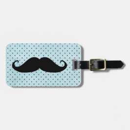 Funny Black Mustache op Blauwgroen blauwe pokadots Bagagelabel