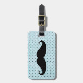 Funny Black Mustache op Blauwgroen blauwe pokadots Bagagelabel (Voorkant verticaal)