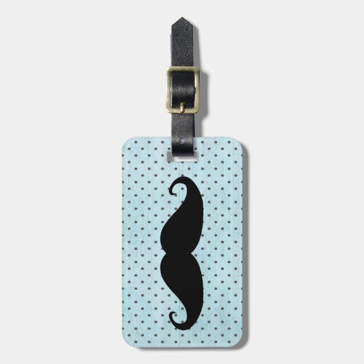 Funny Black Mustache op Blauwgroen blauwe pokadots Bagagelabel (Voorkant verticaal)