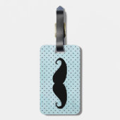 Funny Black Mustache op Blauwgroen blauwe pokadots Bagagelabel (Achterkant verticaal)