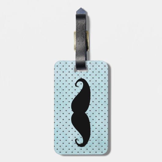 Funny Black Mustache op Blauwgroen blauwe pokadots Bagagelabel (Achterkant verticaal)