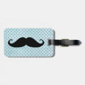 Funny Black Mustache op Blauwgroen blauwe pokadots Bagagelabel (Achterkant horizontaal)