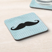 Funny Black Mustache op Blauwgroen blauwe pokadots Drankjes Onderzetter (Linkerzijde)