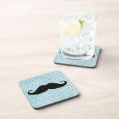 Funny Black Mustache op Blauwgroen blauwe pokadots Drankjes Onderzetter (Rechterzijde)