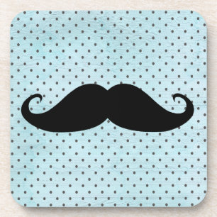 Funny Black Mustache op Blauwgroen blauwe pokadots Drankjes Onderzetter