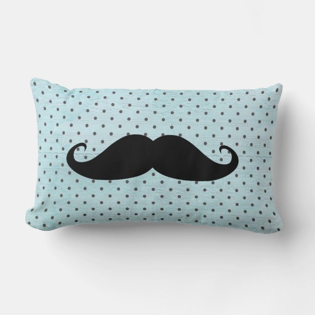 Funny Black Mustache op Blauwgroen blauwe pokadots Kussen (Voorkant)