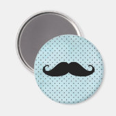 Funny Black Mustache op Blauwgroen blauwe pokadots Magneet (Voorkant / Achterkant)