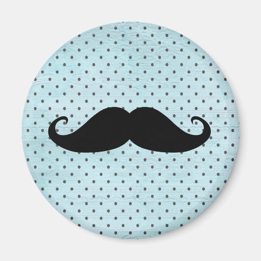 Funny Black Mustache op Blauwgroen blauwe pokadots Magneet (Voorkant)