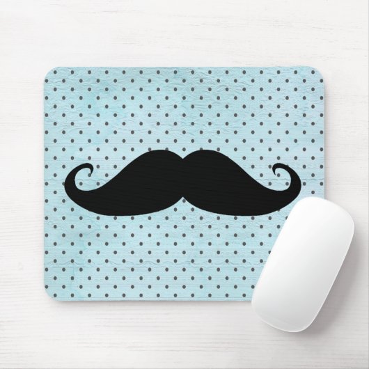 Funny Black Mustache op Blauwgroen blauwe pokadots Muismat (Met muis)