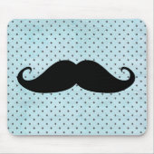 Funny Black Mustache op Blauwgroen blauwe pokadots Muismat (Voorkant)