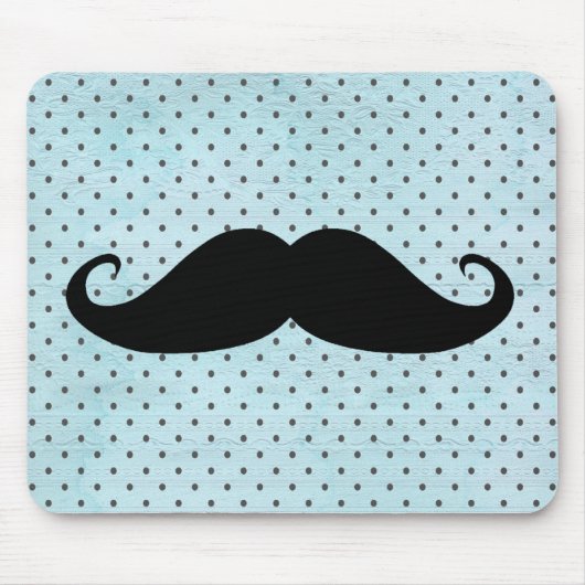 Funny Black Mustache op Blauwgroen blauwe pokadots Muismat (Voorkant)