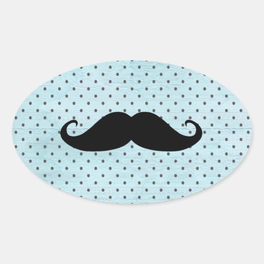 Funny Black Mustache op Blauwgroen blauwe pokadots Ovale Sticker (Voorkant)