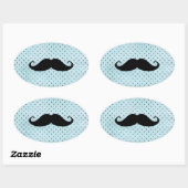 Funny Black Mustache op Blauwgroen blauwe pokadots Ovale Sticker (Vel)