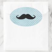 Funny Black Mustache op Blauwgroen blauwe pokadots Ovale Sticker (Tas)