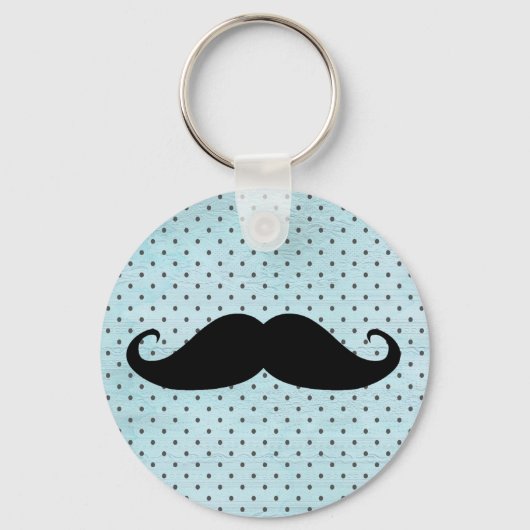 Funny Black Mustache op Blauwgroen blauwe pokadots Sleutelhanger (Voorkant)