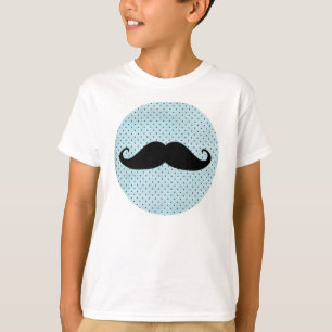 Funny Black Mustache op Blauwgroen blauwe pokadots T-shirt
