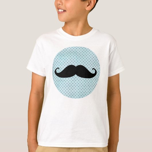 Funny Black Mustache op Blauwgroen blauwe pokadots T-shirt (Voorkant)