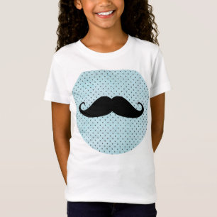 Funny Black Mustache op Blauwgroen blauwe pokadots T-shirt