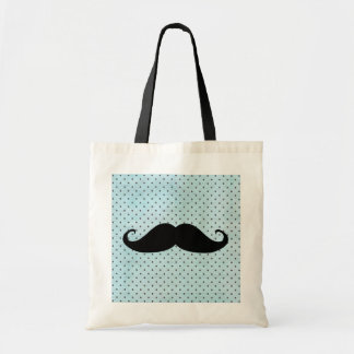 Funny Black Mustache op Blauwgroen blauwe pokadots Tote Bag
