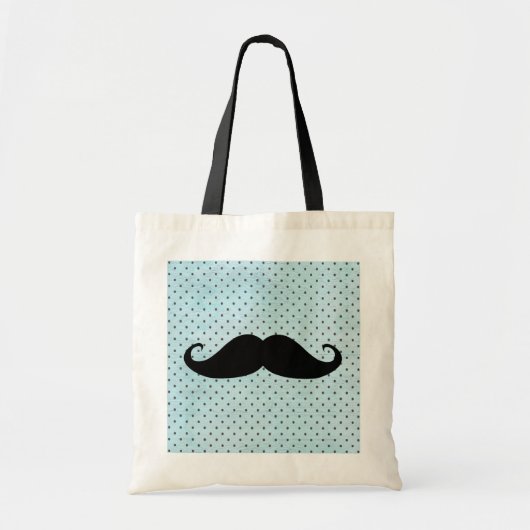 Funny Black Mustache op Blauwgroen blauwe pokadots Tote Bag (Voorkant)