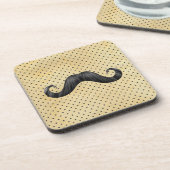Funny Black Mustache op  gele pokadots Bier Onderzetter (Linkerzijde)