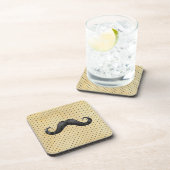 Funny Black Mustache op  gele pokadots Bier Onderzetter (Rechterzijde)