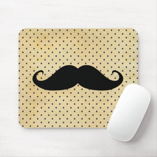 Funny Black Mustache op  gele pokadots Muismat (Met muis)